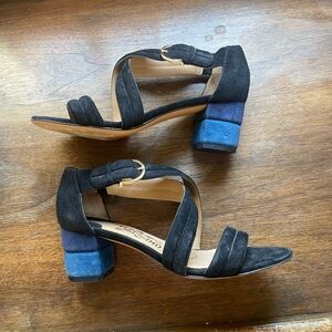 Salvatore Ferragamo black and blue suede sandals. Size 7 1/2